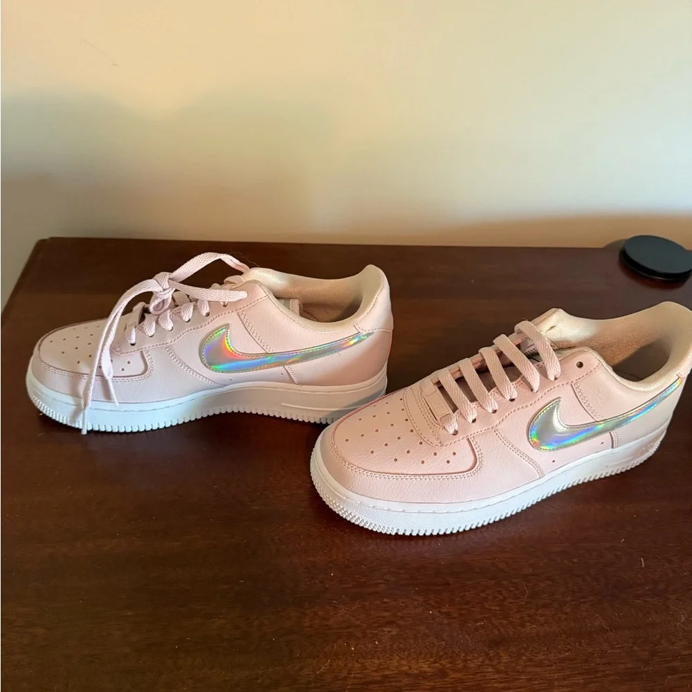 Nike Women's Pink Air Force 1 Sneakers with Iridescent Swoosh NWOT